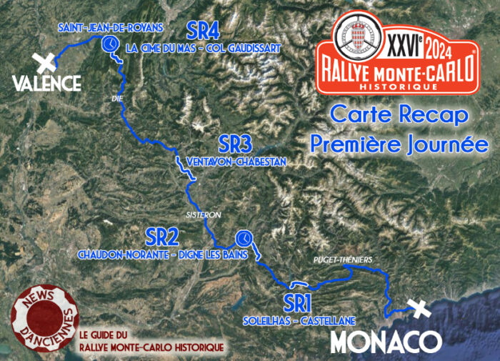 Guide du Rallye Monte Carlo Historique 2024 Carte Recapitulative de la premiere journee par News dAnciennes 1- Rallye Monte-Carlo Historique 2024