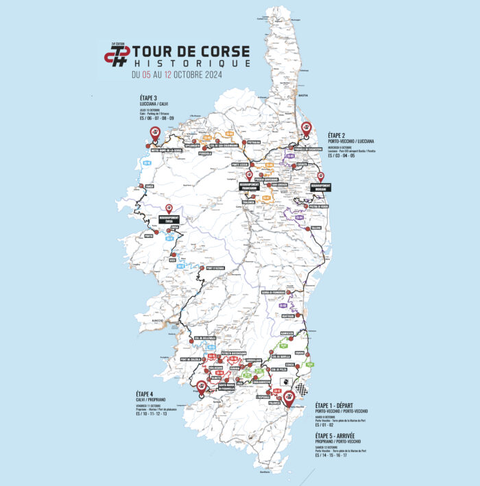 Carte complète du Tour de Corse Historique 2024